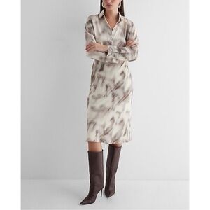 Express Cream and Brown Long Sleeve Dress